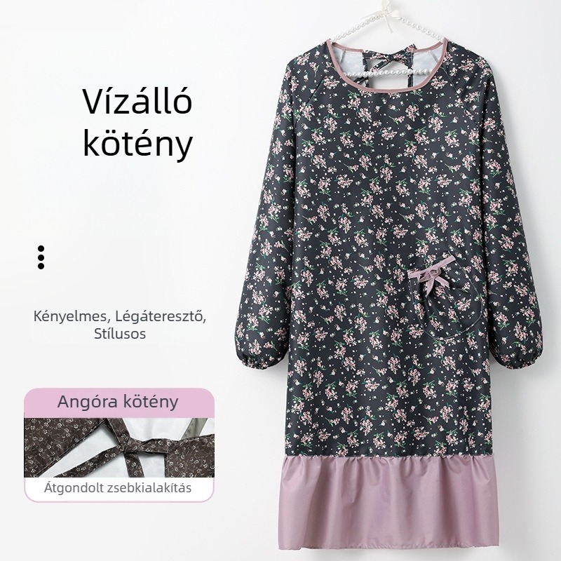 Vastagított vízálló konyhai kötény felnőtteknek, olajálló, hosszú ujjú