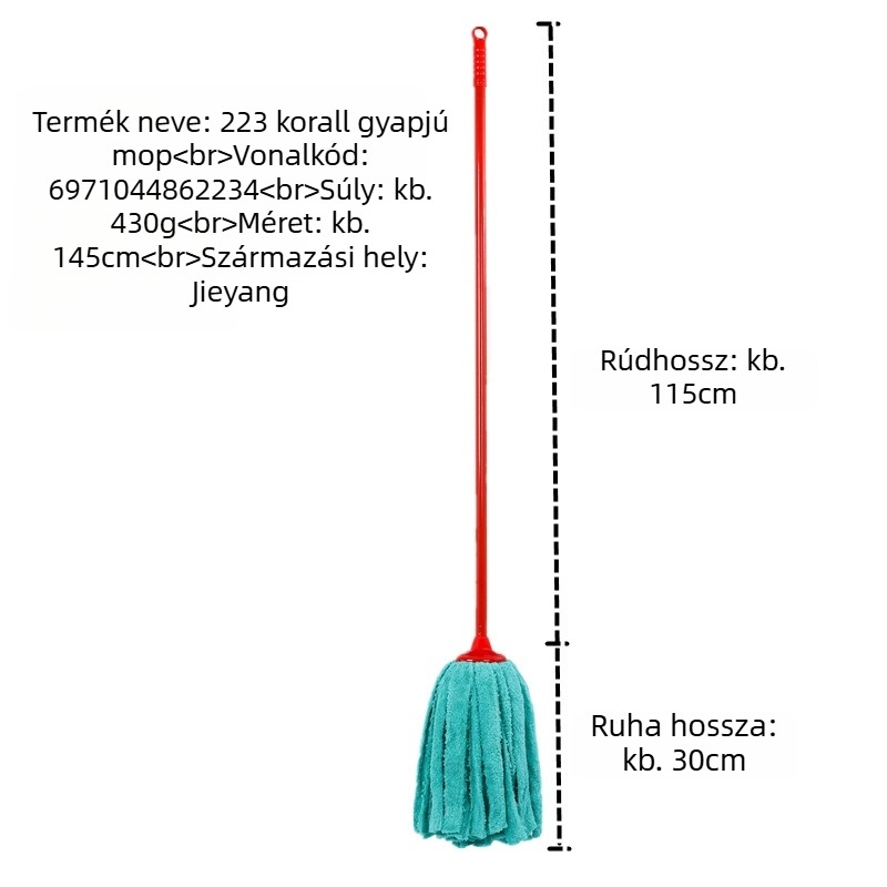 Korallfleece mop fej, kiváló nedvszívó, nedves és száraz használatra