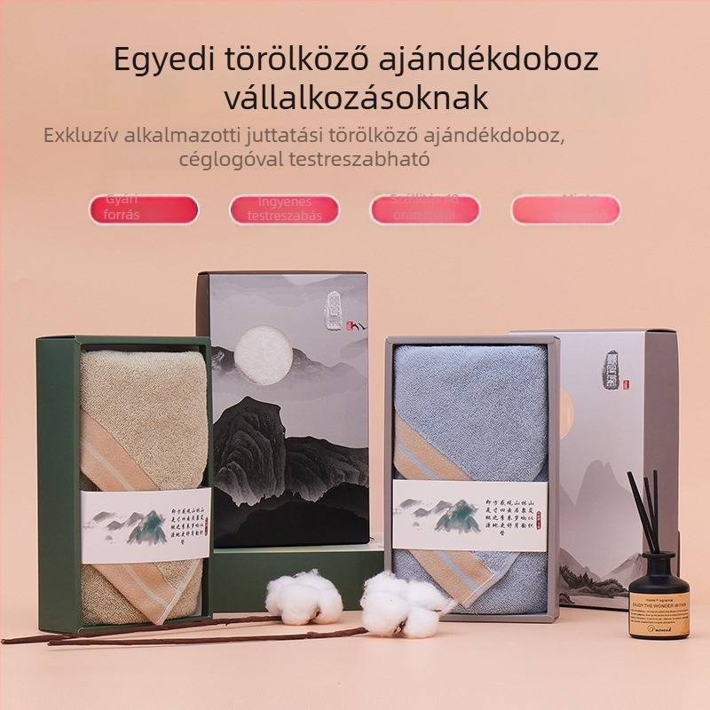 100% pamut törölköző és fürdőlepedő ajándékdobozban – exkluzív ajándékszett logóval testreszabható