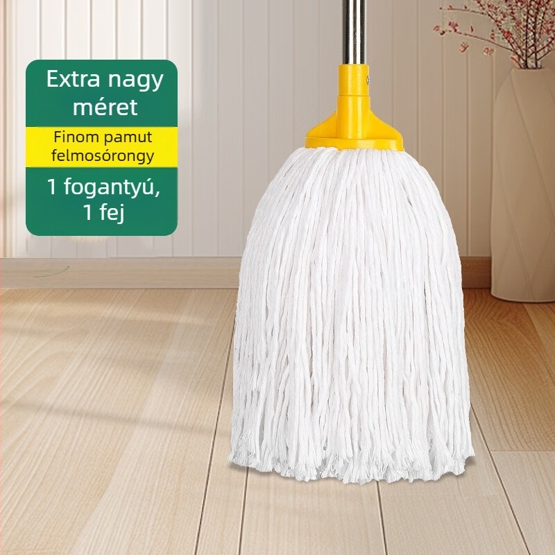 Rozsdamentes acélból készült két részes mop, kerek fejjel, pamutból készült, szállodákhoz, iskolákhoz, áruházakhoz és ingatlanüzemeltetéshez