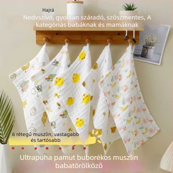 100% pamut buborékos géz törölköző babáknak és gyerekeknek, magas sűrűségű arc törölköző, nedvszívó, szöszmentes, nyomtatott