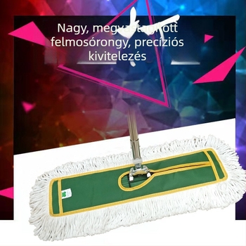 Lapos mop alumínium és rozsdamentes acél rúddal, pamutszál fejjel, padló tisztításához
