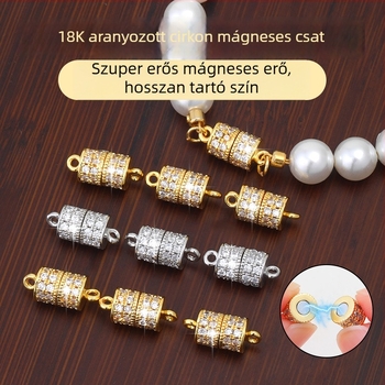 18K arannyal bevont mágneszár DIY ékszerekhez cirkónium beültetéssel — összekötő zár karkötők és nyakláncokhoz
