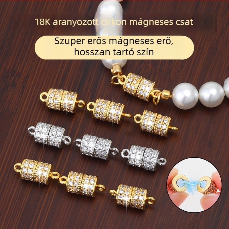 18K arannyal bevont mágneszár DIY ékszerekhez cirkónium beültetéssel — összekötő zár karkötők és nyakláncokhoz