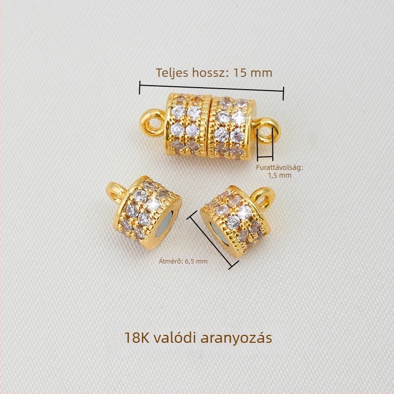 18K arannyal bevont mágneszár DIY ékszerekhez cirkónium beültetéssel — összekötő zár karkötők és nyakláncokhoz