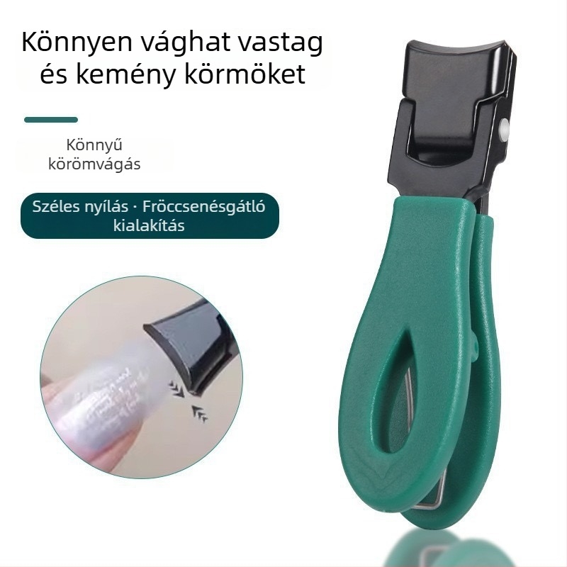 Nagy méretű körömvágó olló anti-splash dizájnnal, ferde nyílással és könyökcsuklóval vastag körmökhoz; sík szájú fogó körömbarázdához