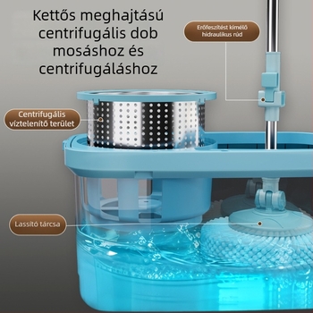 Körforgó felmosó készlet száraz és nedves használatra, kettős hajtású, hidraulikus rúddal