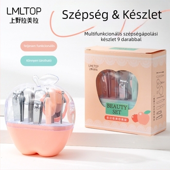 LMLTOP Apple manikűr készlet, 9 darabos, multifunkcionális körömolló és körömreszelő F0130