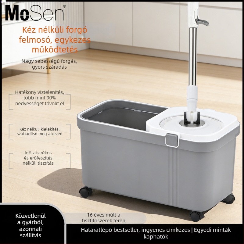 Mossen forgó mop szett kettős hajtással és spin-dry vödörrel, mikroszálas fej, otthoni padlótisztításra