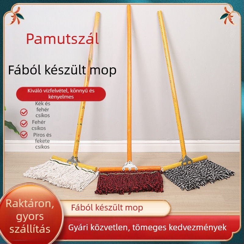 Otthon használatra szánt fa mop, nedvszívó pamutszálak, klasszikus fa nyél, több méretben, támogatja a nagykereskedelmi testreszabást