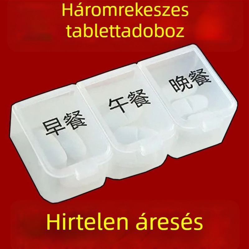 Háromrekeszes hordozható gyógyszeres doboz három étkezéshez