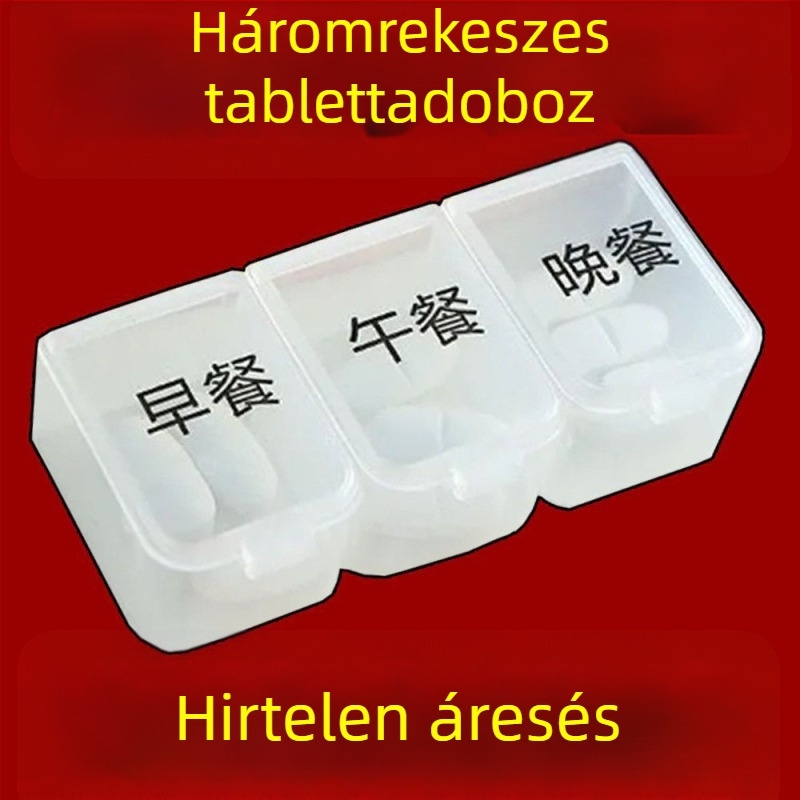 Háromrekeszes hordozható gyógyszeres doboz három étkezéshez