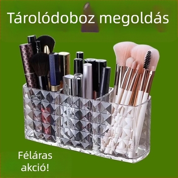 Átlátszó akril kozmetikai tároló három rekeszessel, modern minimalist design, rombusz mintával