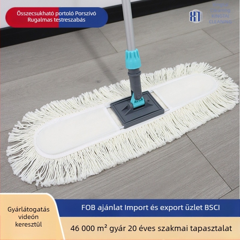 Összecsukható lapos felmosó pamutszálból, 60 cm, kereskedelmi használatra, cserélhető felmosófej