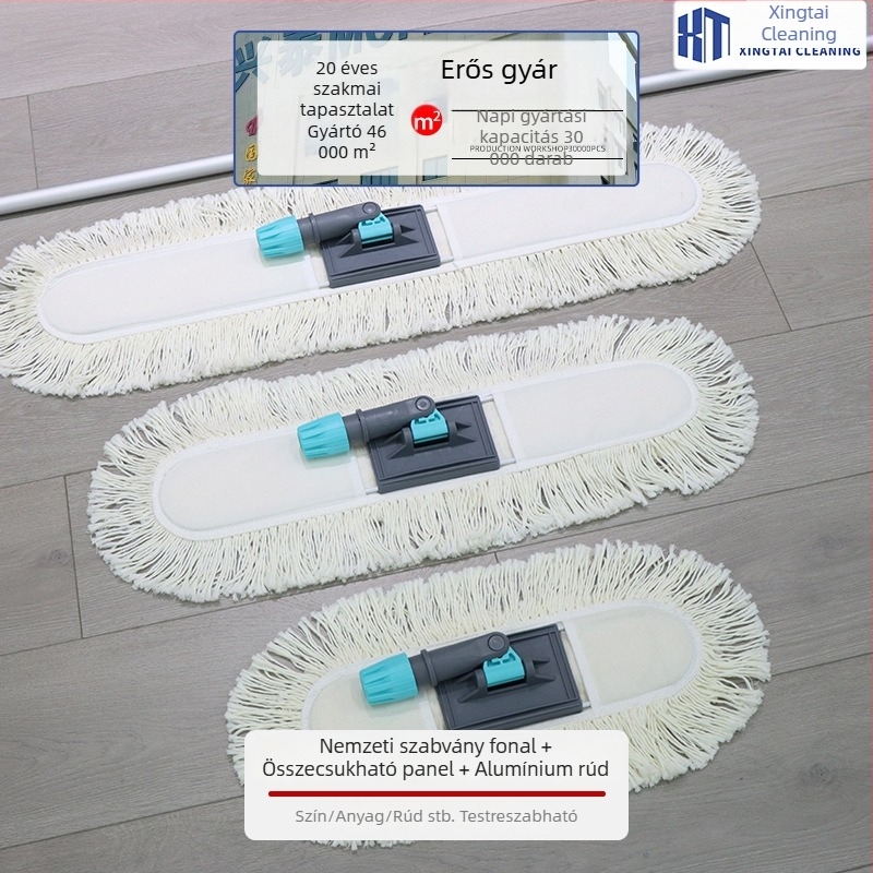 Összecsukható lapos felmosó pamutszálból, 60 cm, kereskedelmi használatra, cserélhető felmosófej