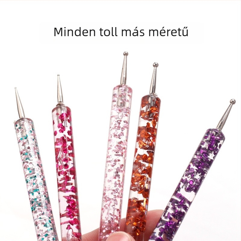 Manikűr eszközök készlet – 5 darab dot-drill toll, dupla végű köves toll és kristályos rúd