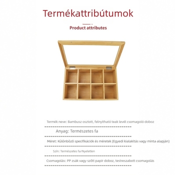 Asztali tároló doboz rekeszekkel és hajtófedéllel tea- és kávészacskók számára, átlátszó akril szervező