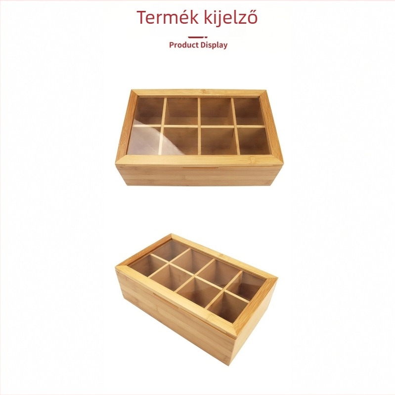 Asztali tároló doboz rekeszekkel és hajtófedéllel tea- és kávészacskók számára, átlátszó akril szervező