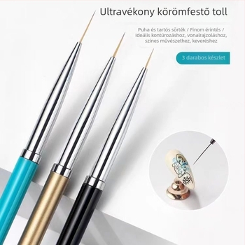 3 részes körömdíszítő eszközök készlet, fém rúddal rajzoló tollal a körmök díszítéséhez