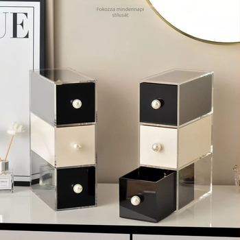 Akril asztali ékszerdoboz rekeszekkel, modern minimalist sminktároló