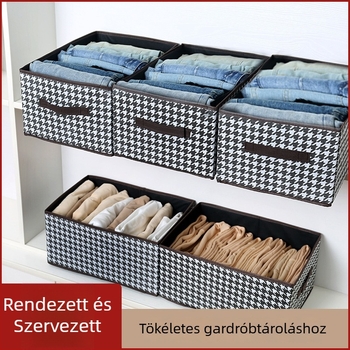 Houndstooth mintás ruhatároló doboz, összecsukható, egymásra rakható, 23L, 40×28×20 cm