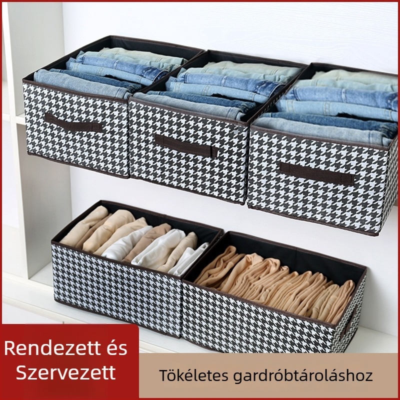 Houndstooth mintás ruhatároló doboz, összecsukható, egymásra rakható, 23L, 40×28×20 cm