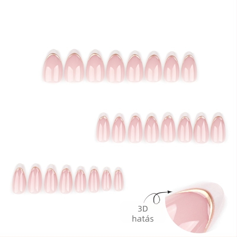 Minimalista francia fehér körmök, 3D arany részletekkel, mandula alakú, viselhető
