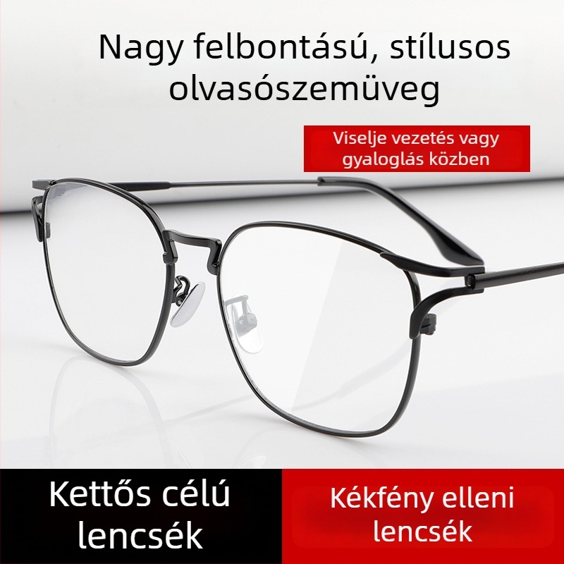 Titánium ultra-könnyű multifokális olvasószemüveg, anti-kék fény, közelre és távolra, uniszex