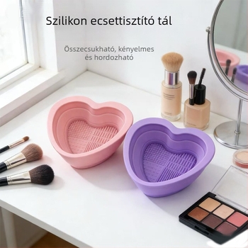 Szilikon tisztítóedény sminkecsetek és szépségápolási eszközök tisztításához, összecsukható agyagmaszk-keverő tál, szív alakú tisztítótál