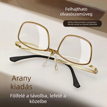 Bifokális olvasó szemüveg, összecsukható flipfedéllel, anti-kék fény, hordozható, HD lencsék