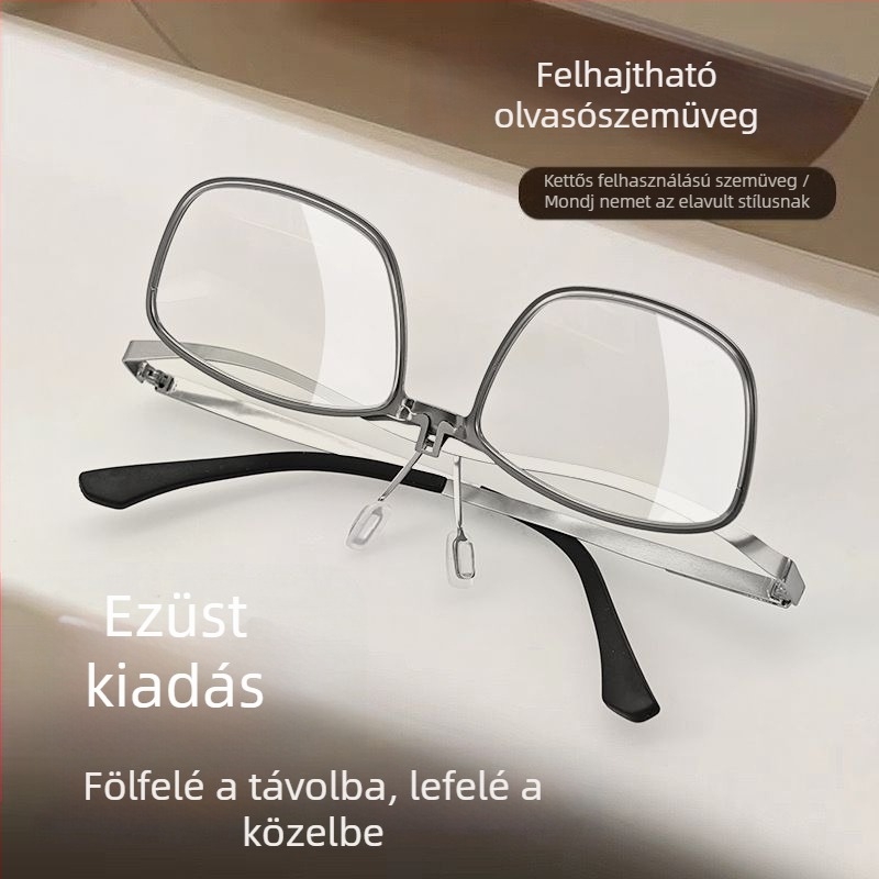 Bifokális olvasó szemüveg, összecsukható flipfedéllel, anti-kék fény, hordozható, HD lencsék