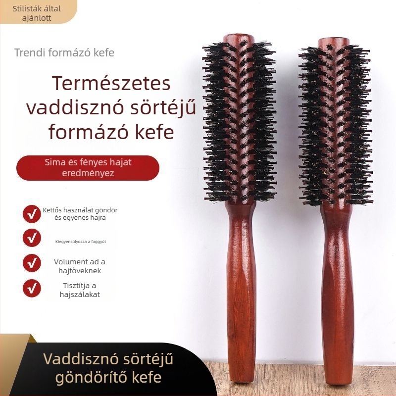 Hajhullámokhoz készült fésű sertésszőrrel, belső hengeralakú curling fésű, hajformázó roller fésű otthoni és szalon használatra, professzionális férfiak és nők számára