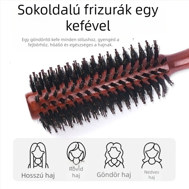 Hajhullámokhoz készült fésű sertésszőrrel, belső hengeralakú curling fésű, hajformázó roller fésű otthoni és szalon használatra, professzionális férfiak és nők számára