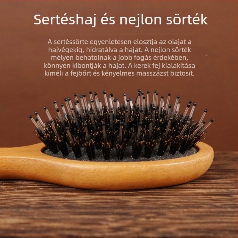 Könnyű, hordozható légpárnás fésű a fejbőr masszírozásához, sertésszőrös sörtével és nylon hajkiegyenesítő fésűvel