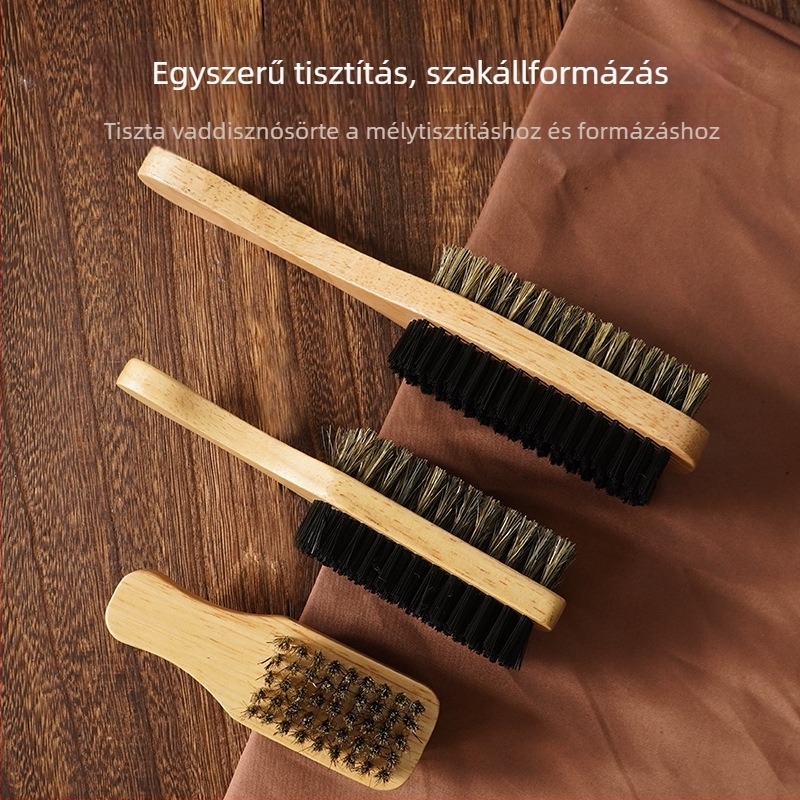 Kétoldalas szakállkefe természetes sörtékkel, tömör fa fogantyúval a férfiak formázásához