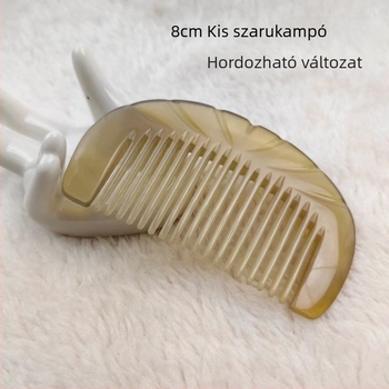 Természetes szarv fésű, kisméretű, faragott, hordozható, antistatikus