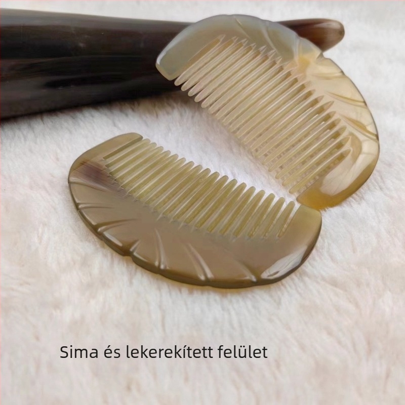 Természetes szarv fésű, kisméretű, faragott, hordozható, antistatikus