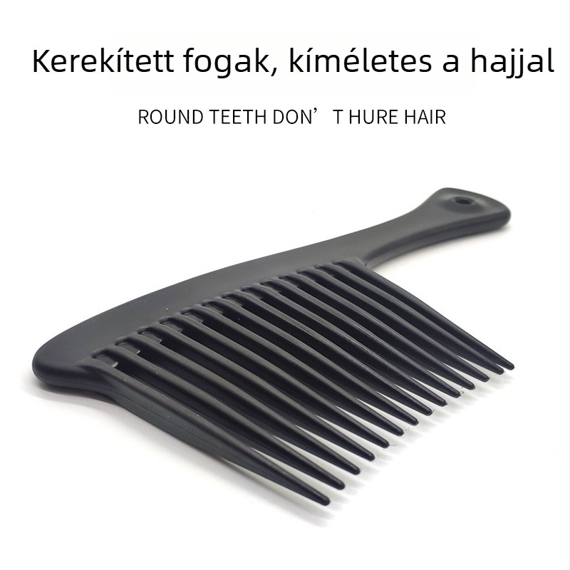 Műanyag hajkefe nagy széles fogakkal, fejsze formájú dizájnnal, otthoni használatra.