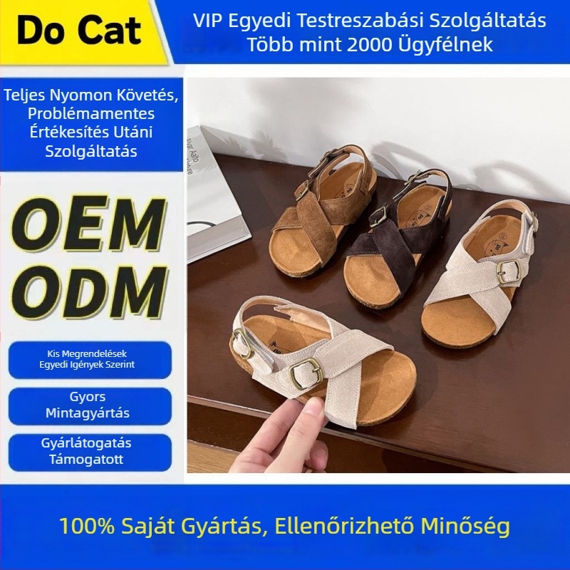 2025 tavasz–nyár gyerek szandálok, vastag talppal, matt bőr, egyszínű, koreai stílus, Velcro-zár