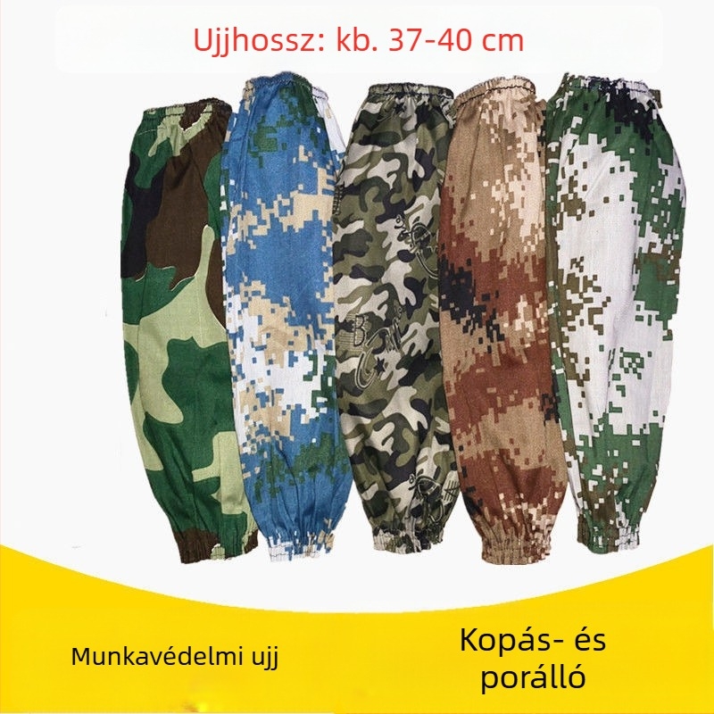 Rugalmas mandzsettás kamuflázs ujjvédők, hosszított és szélesített kivitelben, szennyeződésálló anyagból, olajálló, uniszex