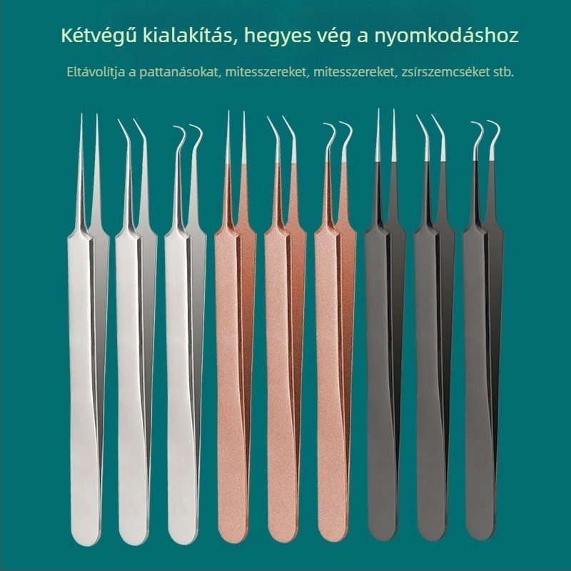 Akne tűk és precíz mitesszercsipesz-készlet, kinyomó eszközzel a pattanásokhoz