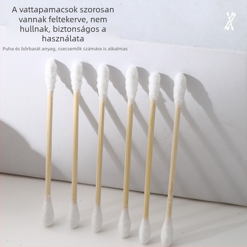 Fa pálcás vattapálcák dobozos csomagolásban, dupla végű fültisztító pálcák, sminklemosáshoz és arctisztításhoz