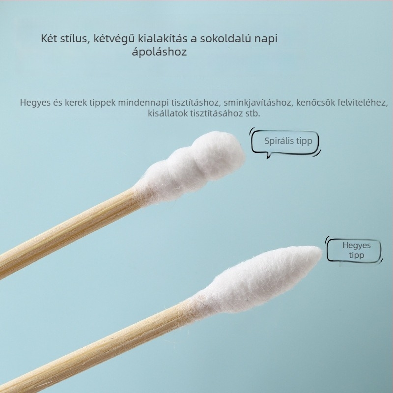 Fa pálcás vattapálcák dobozos csomagolásban, dupla végű fültisztító pálcák, sminklemosáshoz és arctisztításhoz