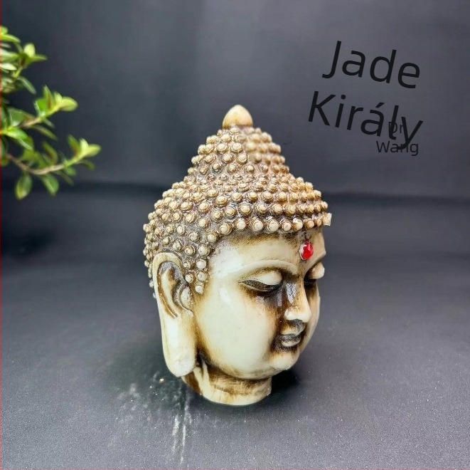 Jade Buddha fej dísz, kőből készült szobor otthonra és irodába, házavató ajándék