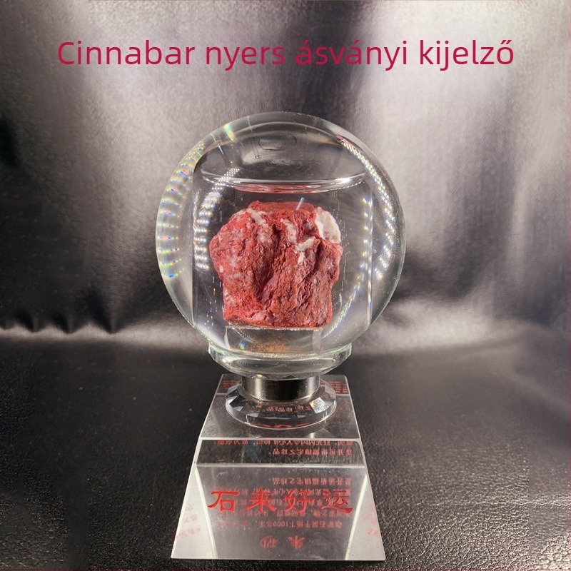 Természetes cinnabar dísz átlátszó kristálygömbbel – Feng Shui a jó szerencséhez