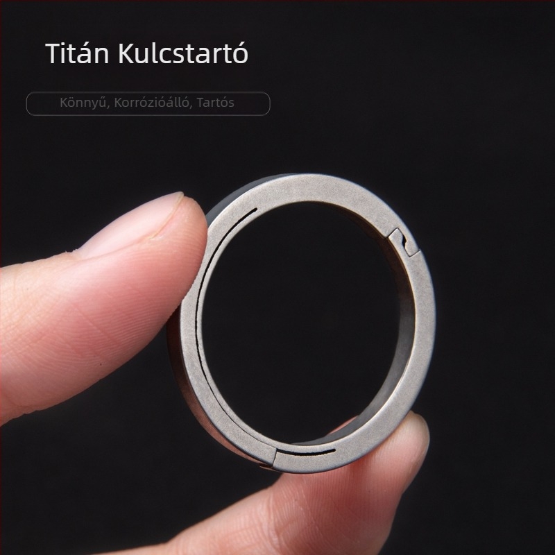 Titán ötvözet kulcstartó, kör alakú, vékony kialakítás, mini csat