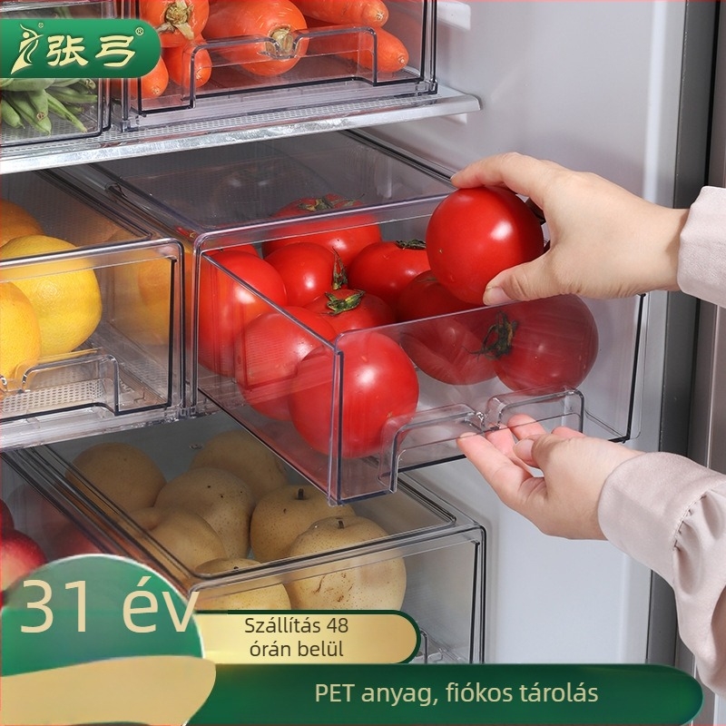 Bow hűtőszekrénybe való tároló fiók — átlátszó PET anyagú zöldség tároló, élelmiszer-minőségű konyhai műanyag