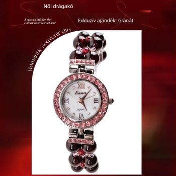 Női kvarcóra gránát karkötővel és rubin díszítéssel – elegáns luxus ajándék