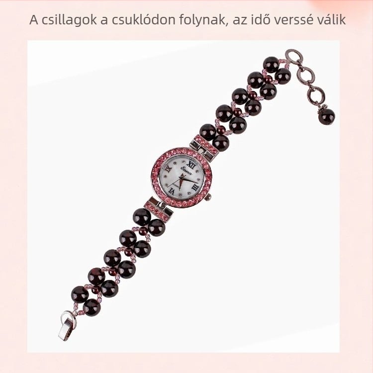 Női kvarcóra gránát karkötővel és rubin díszítéssel – elegáns luxus ajándék