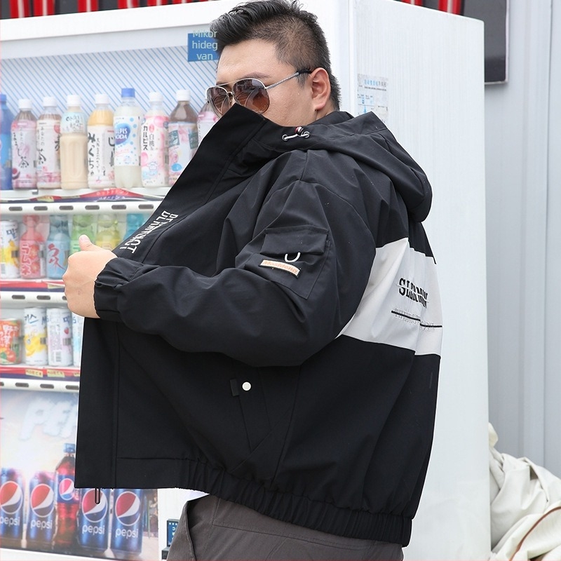 Plusz méretű férfi kapucnis szélálló kabát, fleece bélés és pamut bélés, hétköznapi stílusú őszi-téli külsőruha
